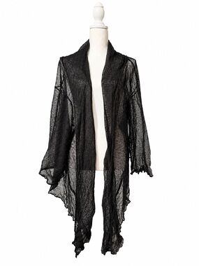 Chacok Black Hooded Sheer Mesh Open Front Cardigan Jacket One Size France Y2K